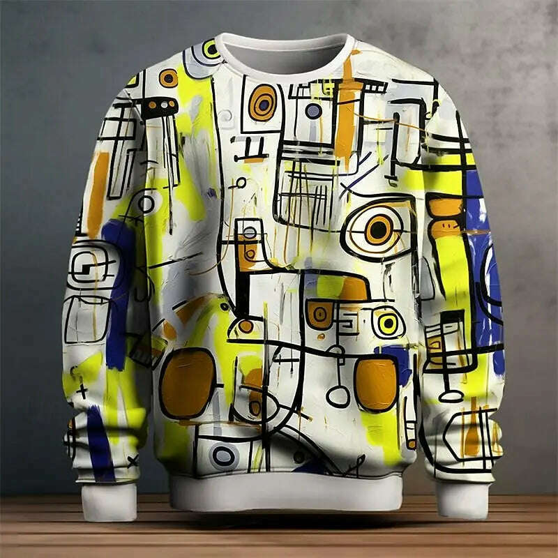 KIMLUD, Pullover Sweatshirt For Men Graffiti Graphic 3D Printing Long Sleeve Tops Oversized O-Neck Golf Pullover Casual Man Sweatshirts, AG01-YF080102 / 5XL, KIMLUD APPAREL - Womens Clothes