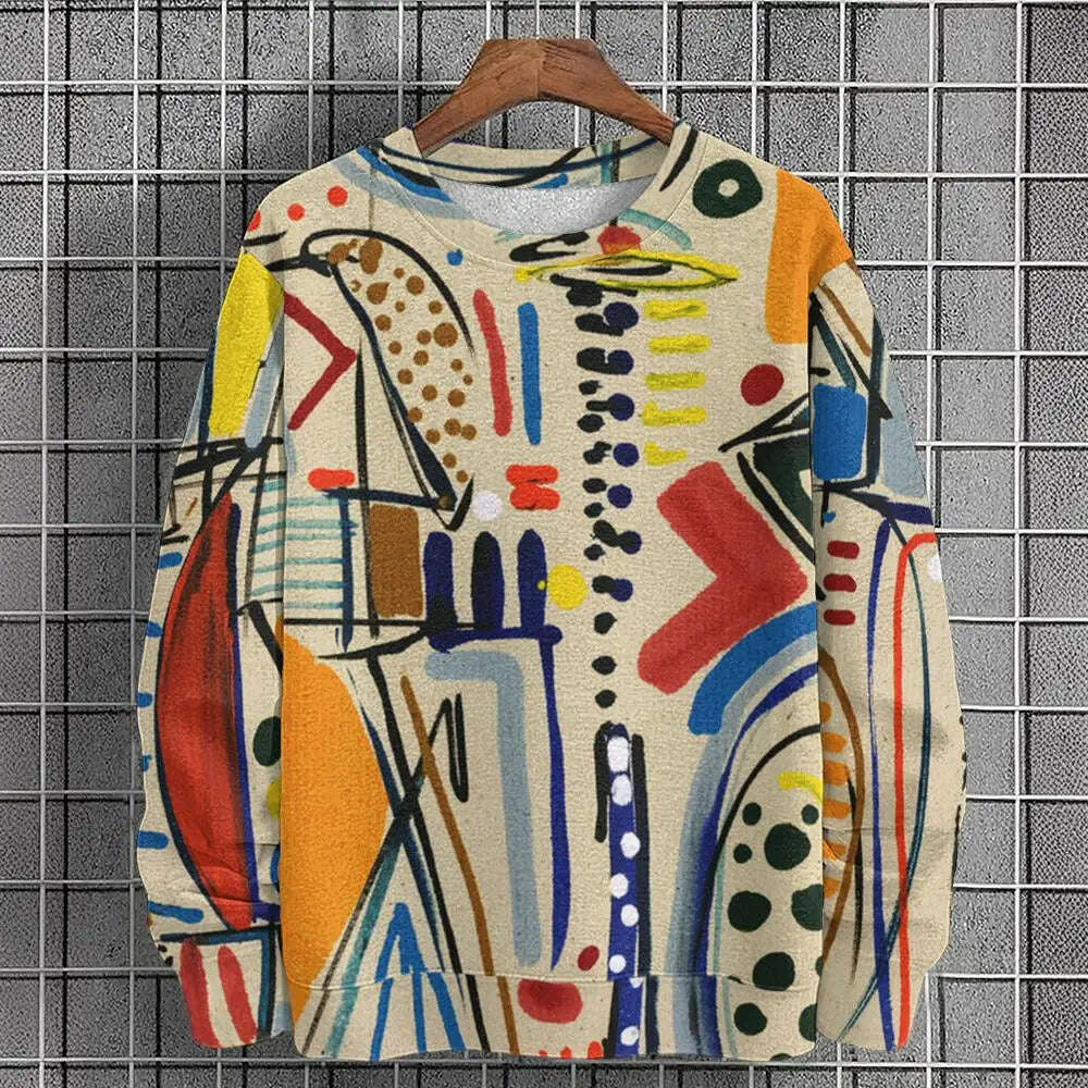 KIMLUD, Pullover Sweatshirt For Men Graffiti Graphic 3D Printing Long Sleeve Tops Oversized O-Neck Golf Pullover Casual Man Sweatshirts, AG01-SC20174 / 3XL, KIMLUD APPAREL - Womens Clothes