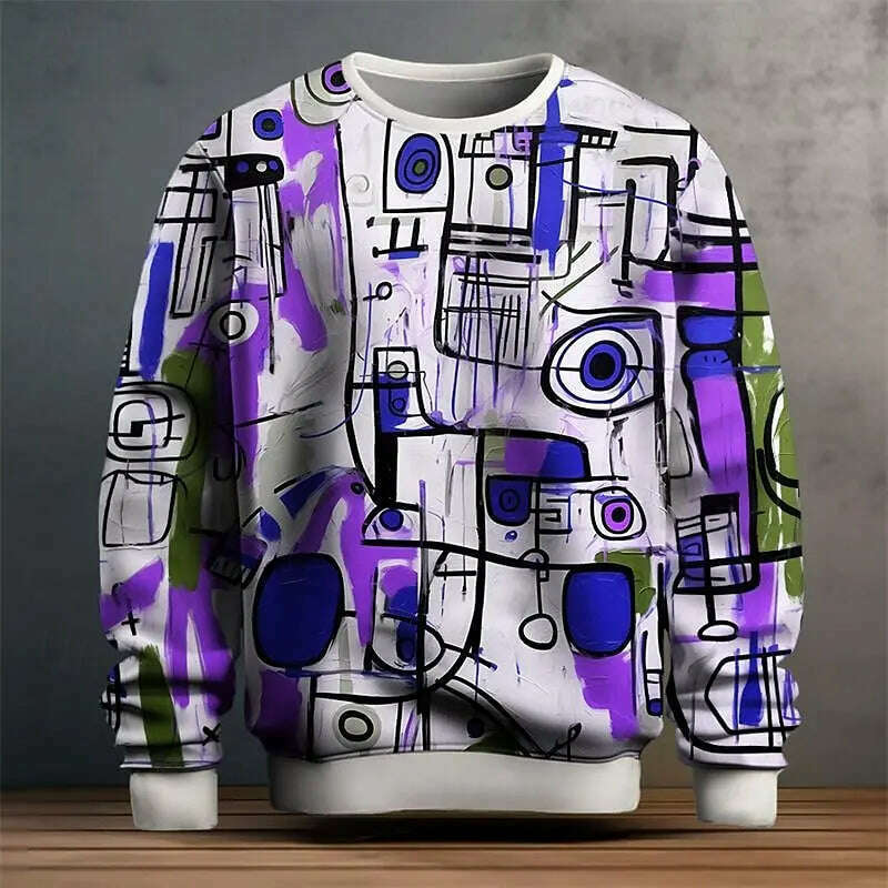 KIMLUD, Pullover Sweatshirt For Men Graffiti Graphic 3D Printing Long Sleeve Tops Oversized O-Neck Golf Pullover Casual Man Sweatshirts, AG01-YF080104 / 5XL, KIMLUD APPAREL - Womens Clothes