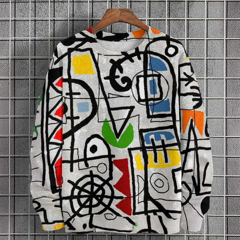 KIMLUD, Pullover Sweatshirt For Men Graffiti Graphic 3D Printing Long Sleeve Tops Oversized O-Neck Golf Pullover Casual Man Sweatshirts, AG01-SC20176 / 3XL, KIMLUD APPAREL - Womens Clothes