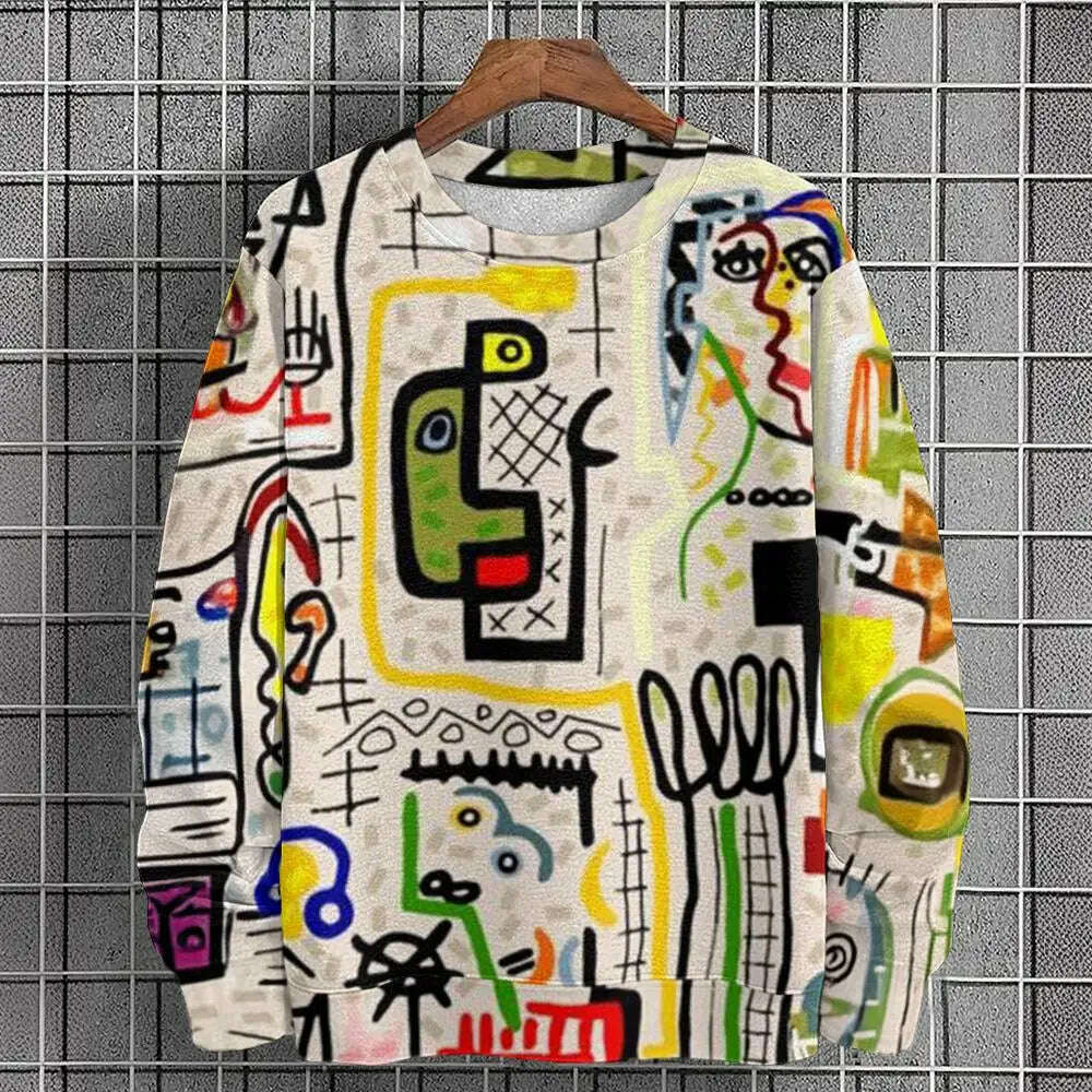 KIMLUD, Pullover Sweatshirt For Men Graffiti Graphic 3D Printing Long Sleeve Tops Oversized O-Neck Golf Pullover Casual Man Sweatshirts, AG01-SC20175 / 3XL, KIMLUD APPAREL - Womens Clothes