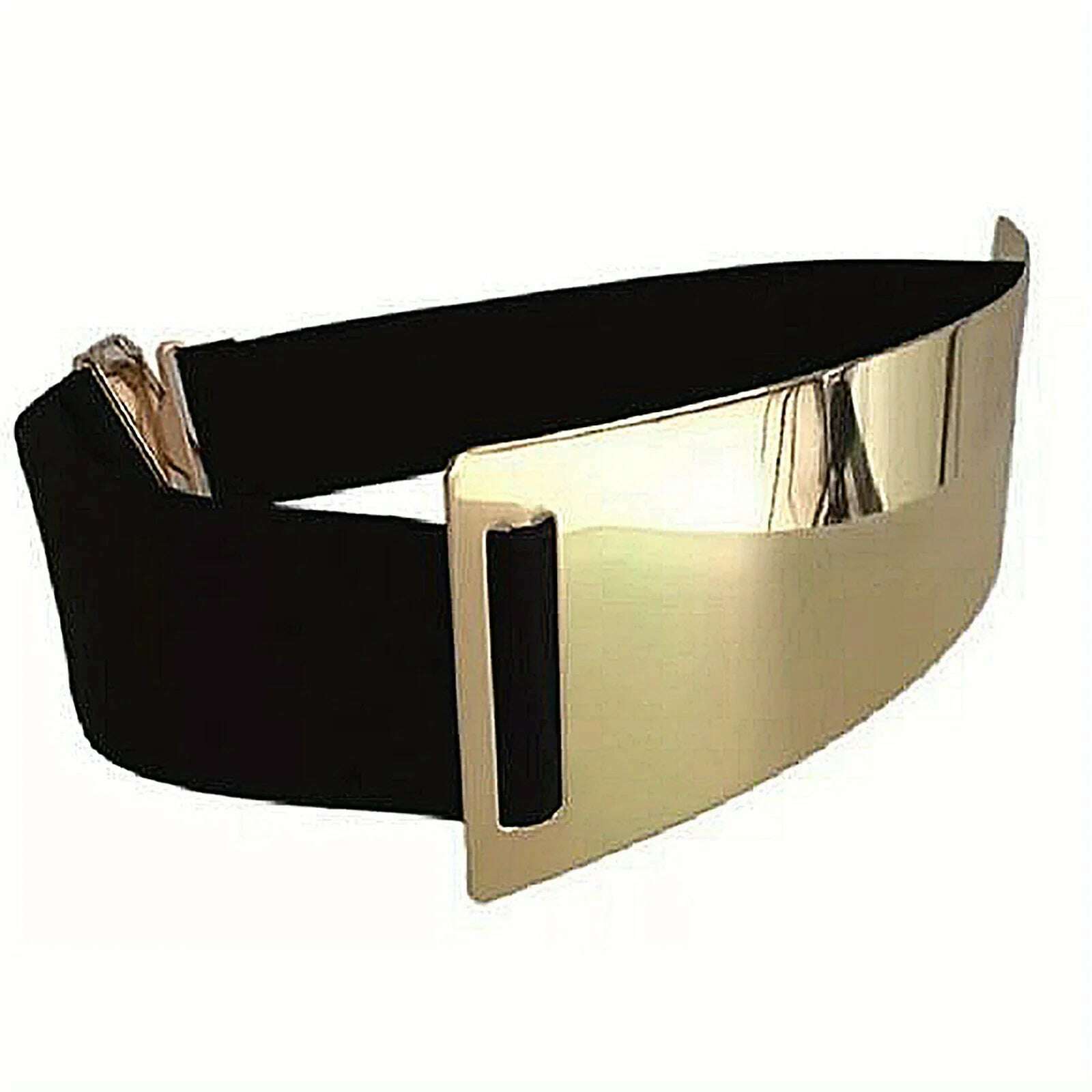 KIMLUD, Punk-Elegant Metallic Glossy Wide Belt Waistband - Perfect for Y2K Dresses & Girdles!, KIMLUD Womens Clothes