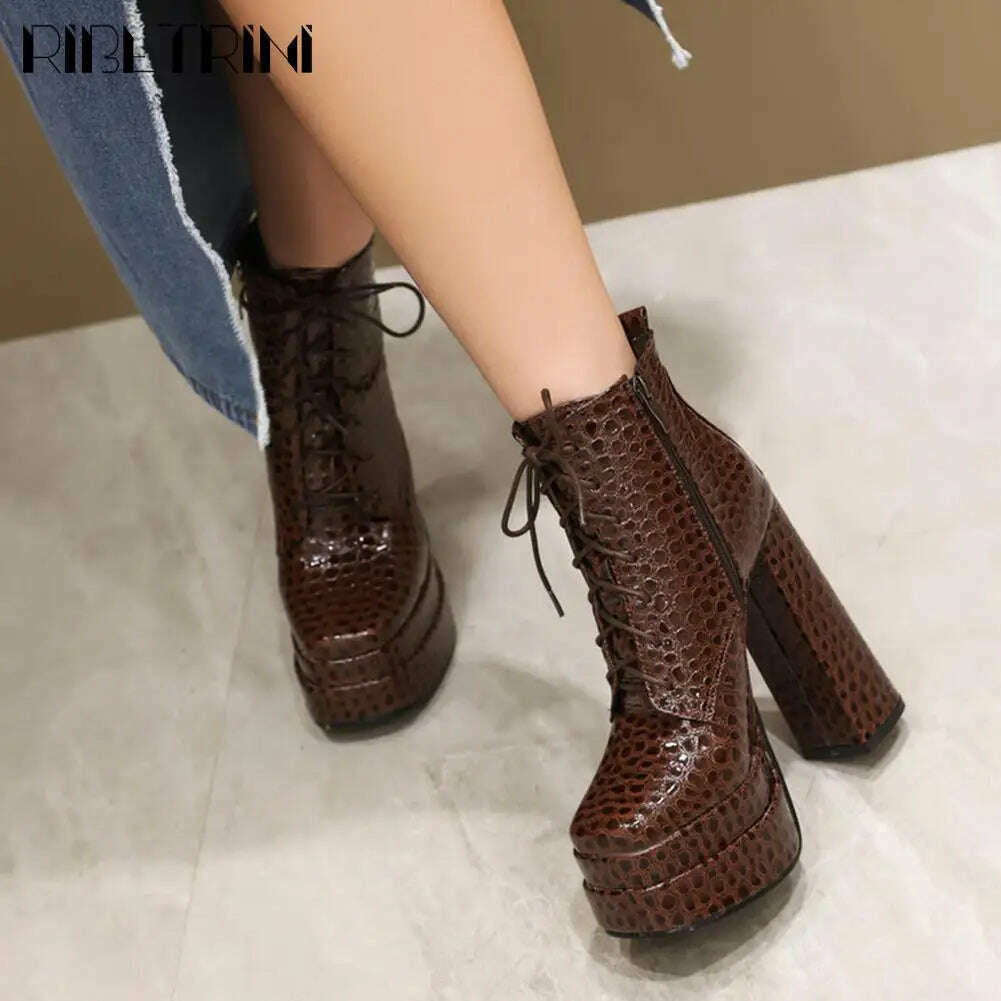 Punk Goth women't Boots Chunky High Heels Lae Up Double Platform Shoes Zipper Luxury Elegant Sexy Fashion Women Ankle Boots - KIMLUD
