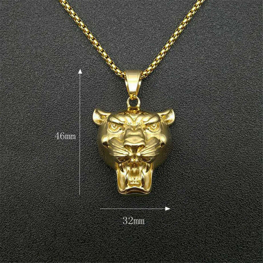 KIMLUD, Punk New Fashion Lion Head Pendant Necklaces Male Gold Color Stainless Steel Animal Statement Necklace For Men Jewelry 2020, Gold Color / 50cm, KIMLUD Womens Clothes