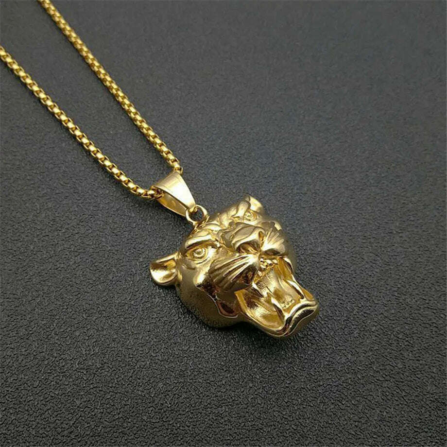 KIMLUD, Punk New Fashion Lion Head Pendant Necklaces Male Gold Color Stainless Steel Animal Statement Necklace For Men Jewelry 2020, KIMLUD Womens Clothes