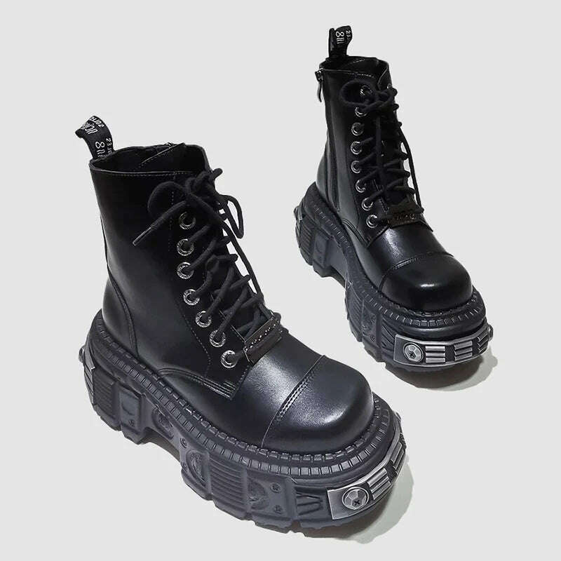 KIMLUD, Punk Platform Female 2023 New Metal Design Sense Small Short Boots Fashion Women, KIMLUD Womens ClothesKIMLUD, Punk Platform Female 2023 New Metal Design Sense Small Short Boots Fashion Women, black / 35, KIMLUD APPAREL - Womens Clothes