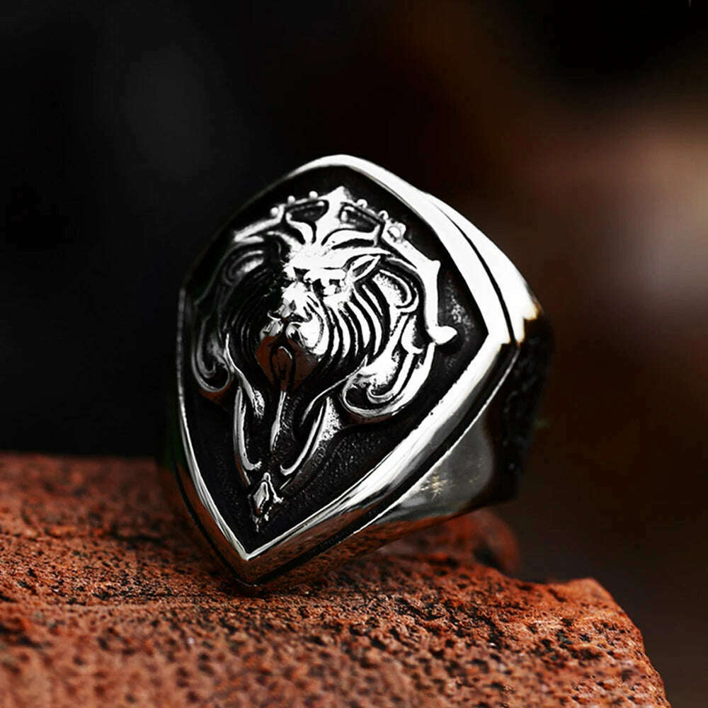 KIMLUD, Punk Retro Lion Head Ring Fashion Unique Stainless Steel Animal Ring Creative Personality Men's Boys Jewelry Gifts Wholesale, KIMLUD Womens Clothes