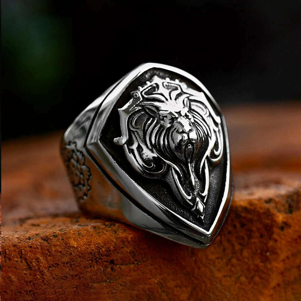 KIMLUD, Punk Retro Lion Head Ring Fashion Unique Stainless Steel Animal Ring Creative Personality Men's Boys Jewelry Gifts Wholesale, KIMLUD Womens Clothes