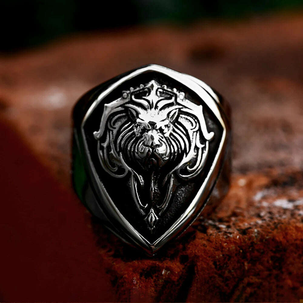 KIMLUD, Punk Retro Lion Head Ring Fashion Unique Stainless Steel Animal Ring Creative Personality Men's Boys Jewelry Gifts Wholesale, KIMLUD Womens Clothes