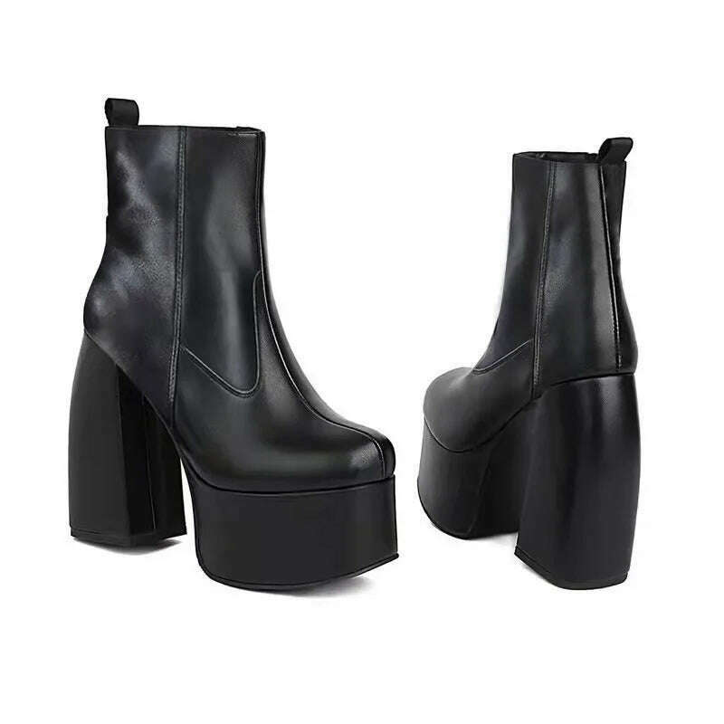 KIMLUD, punk style autumn winter boots elastic microfiber shoes woman ankle boots high heels black thick platform long knee high boots, KIMLUD Womens Clothes