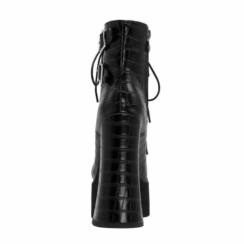 KIMLUD, Punk Style Thick Soled Women Boots with Zipper 15CM Ultra High Thick Heel Motorcycle Boots Autumn and Winter Ladies Ankle Boots, KIMLUD Womens Clothes
