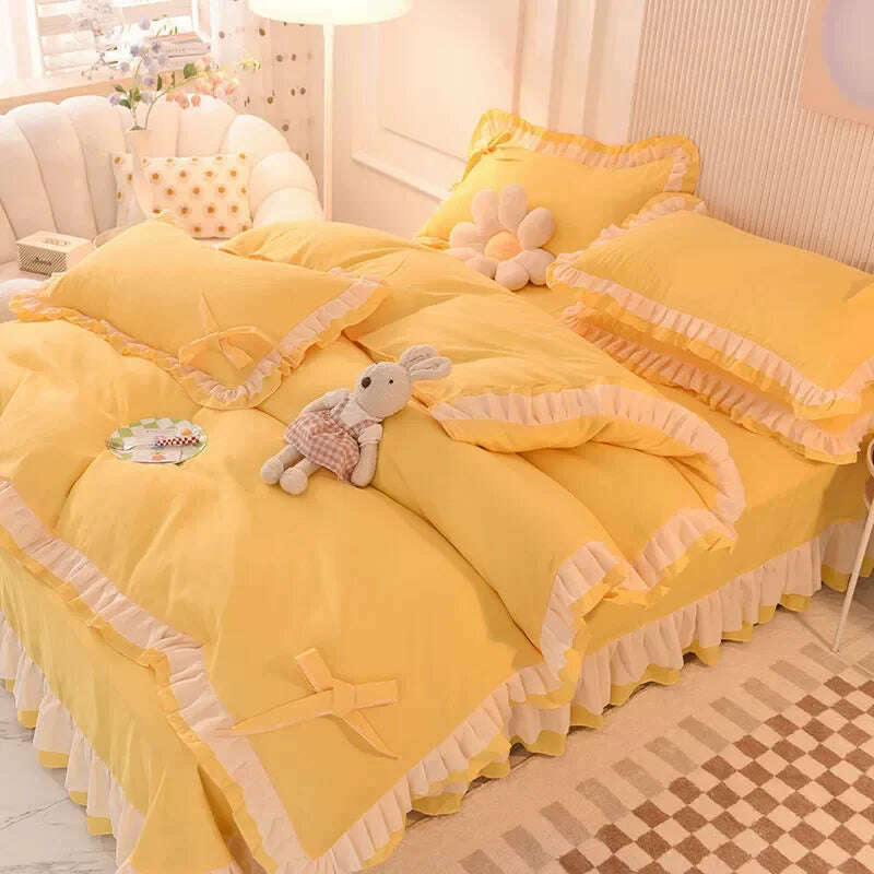 Purple Bedding Sets Kawaii Seersucker Bed Sheet Pillowcase Fashion Girl Princess Duvet Cover 4 Pieces Cute Home Decoration - KIMLUD