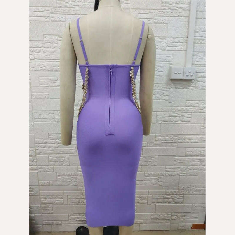 KIMLUD, Purple Black Beige Women Sexy Shinning Crystal Sexy V-Neck Bodycon Mini Bandage Dress Fashion Celebrate Evening Party Dress, KIMLUD Womens Clothes