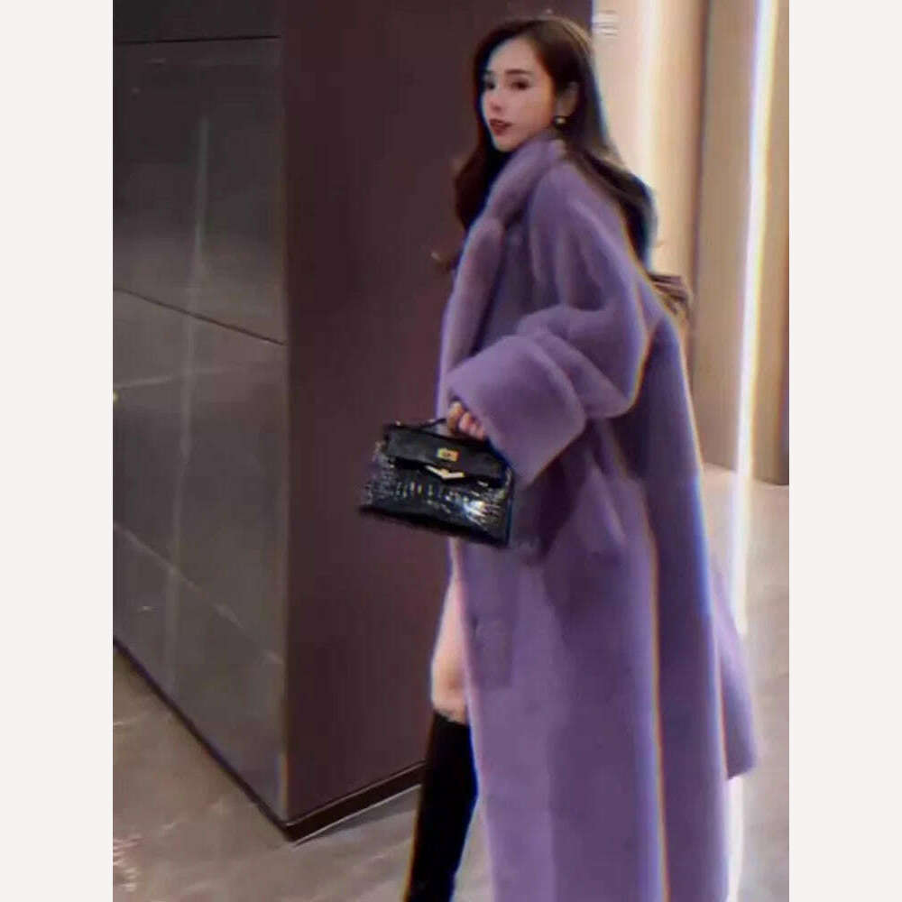 KIMLUD, Purple Fur Integrated Lamb Cashmere Coat 2024 Winter New Small Fragrant Coat, KIMLUD Womens Clothes