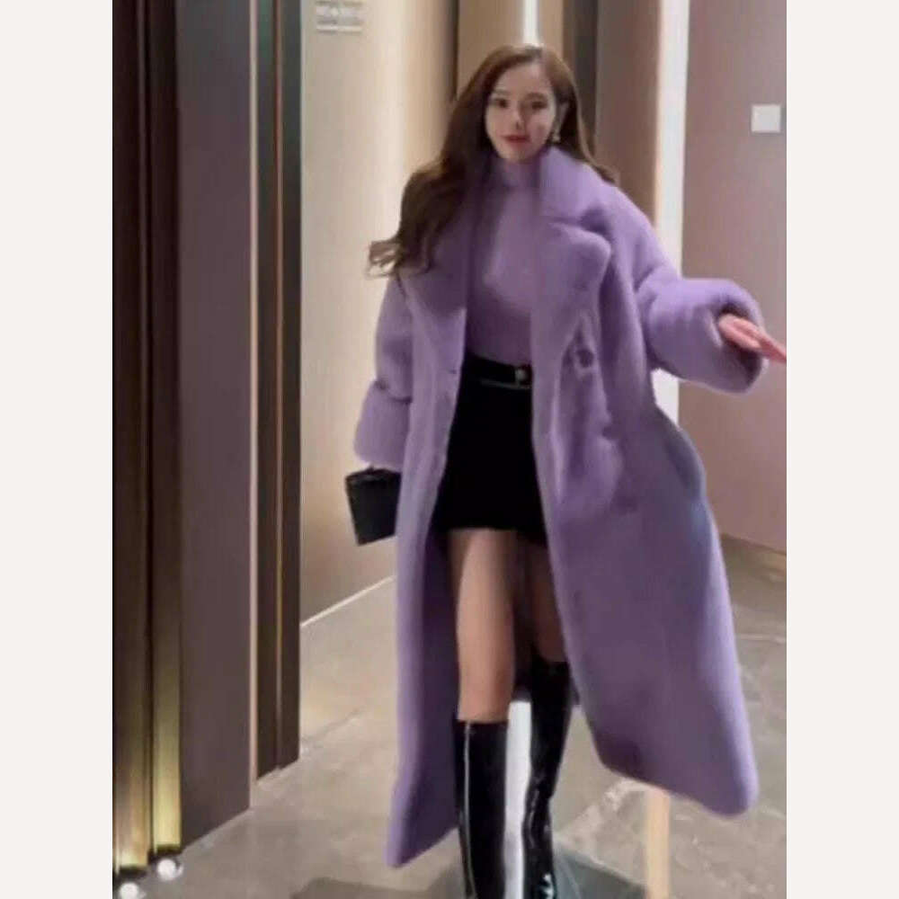 KIMLUD, Purple Fur Integrated Lamb Cashmere Coat 2024 Winter New Small Fragrant Coat, KIMLUD Womens Clothes
