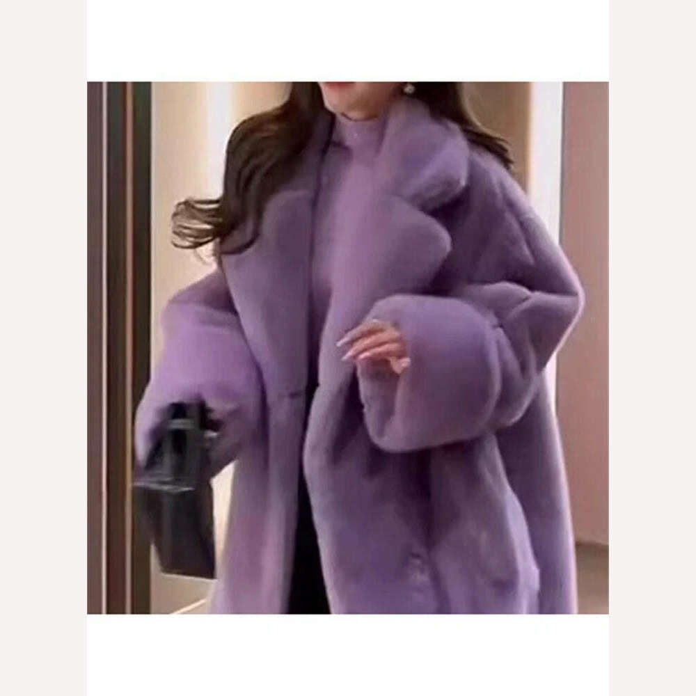 KIMLUD, Purple Fur Integrated Lamb Cashmere Coat 2024 Winter New Small Fragrant Coat, KIMLUD Womens Clothes