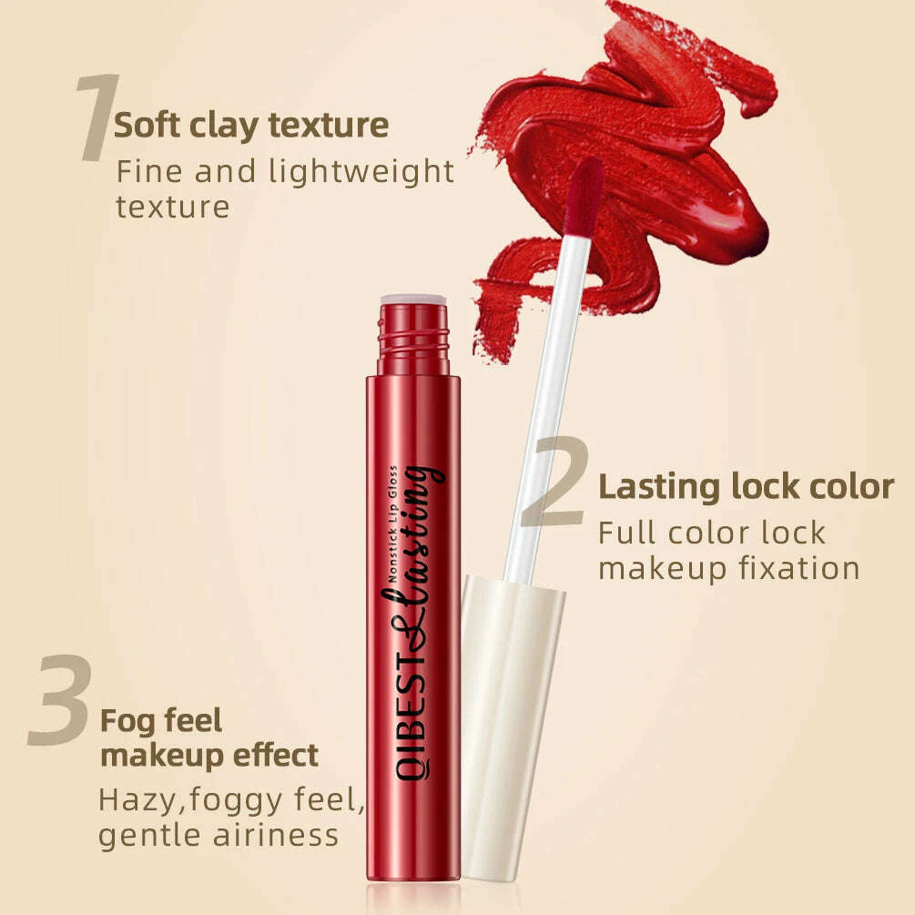 QIBEST Matte Liquid Lipstick Waterproof Long Lasting Lip Gloss Velvet Mate Nude Red Tint Tube Lipsticks Lipgloss Makeup Cosmetic - KIMLUD