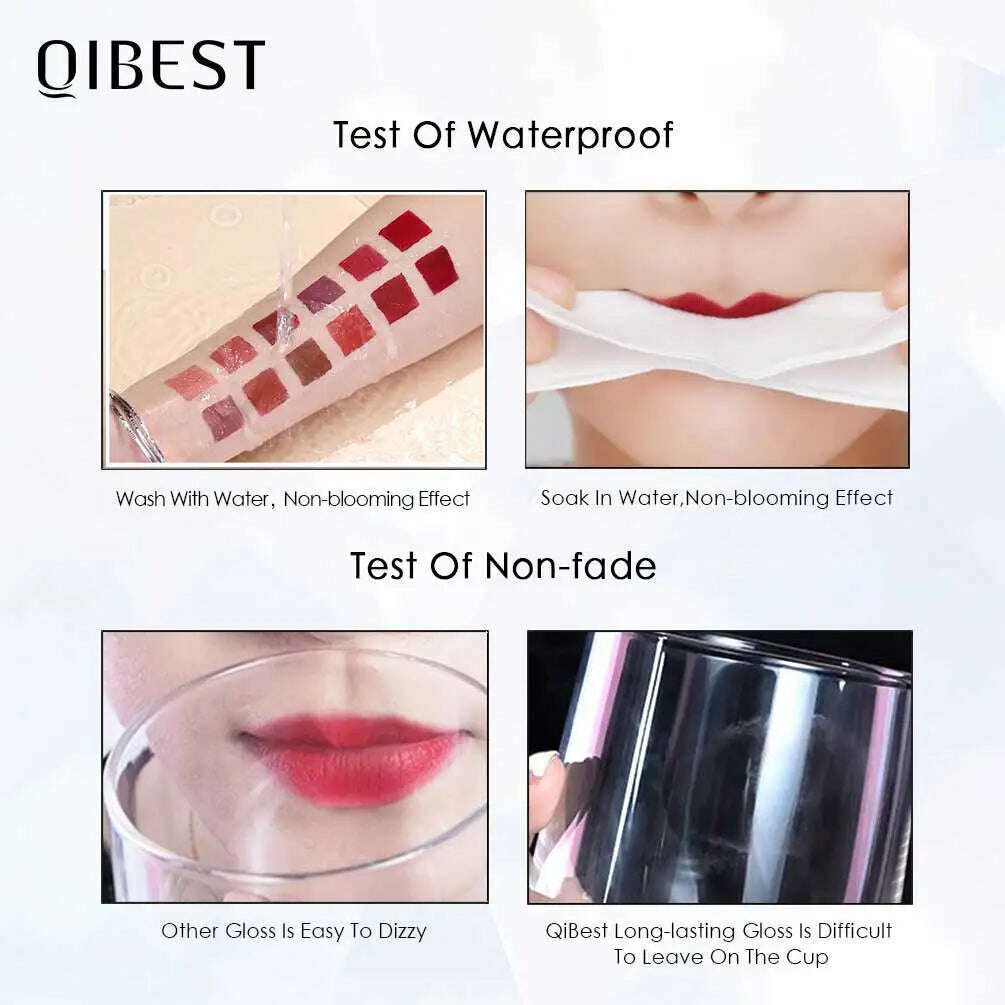 QIBEST Matte Liquid Lipstick Waterproof Long Lasting Lip Gloss Velvet Mate Nude Red Tint Tube Lipsticks Lipgloss Makeup Cosmetic - KIMLUD