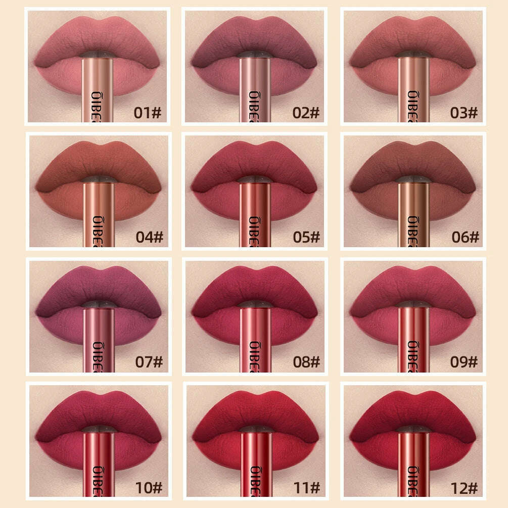 QIBEST Sexy Long Lasting Velvet Matte Lip Gloss Liquid Lipstick Lip Makeup Women Beauty Red Nonstick Cup Waterproof Lip Gloss - KIMLUD