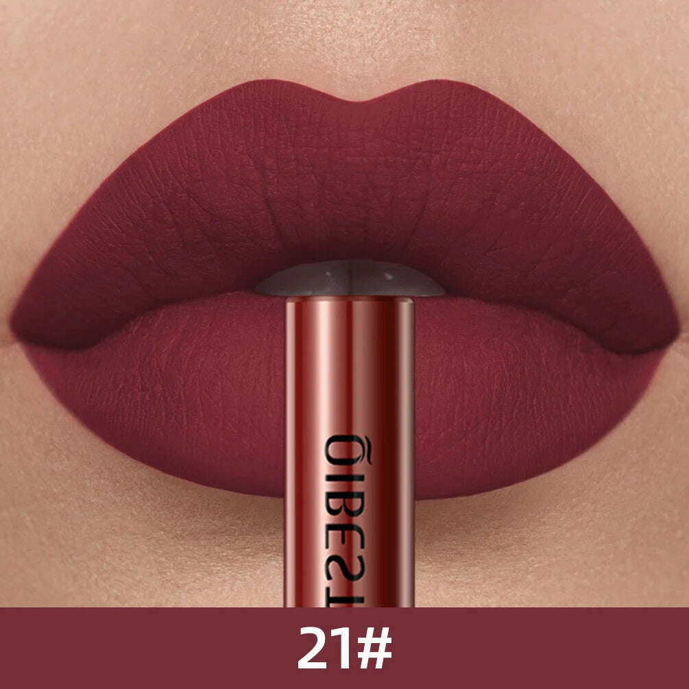 QIBEST Sexy Long Lasting Velvet Matte Lip Gloss Liquid Lipstick Lip Makeup Women Beauty Red Nonstick Cup Waterproof Lip Gloss - KIMLUD