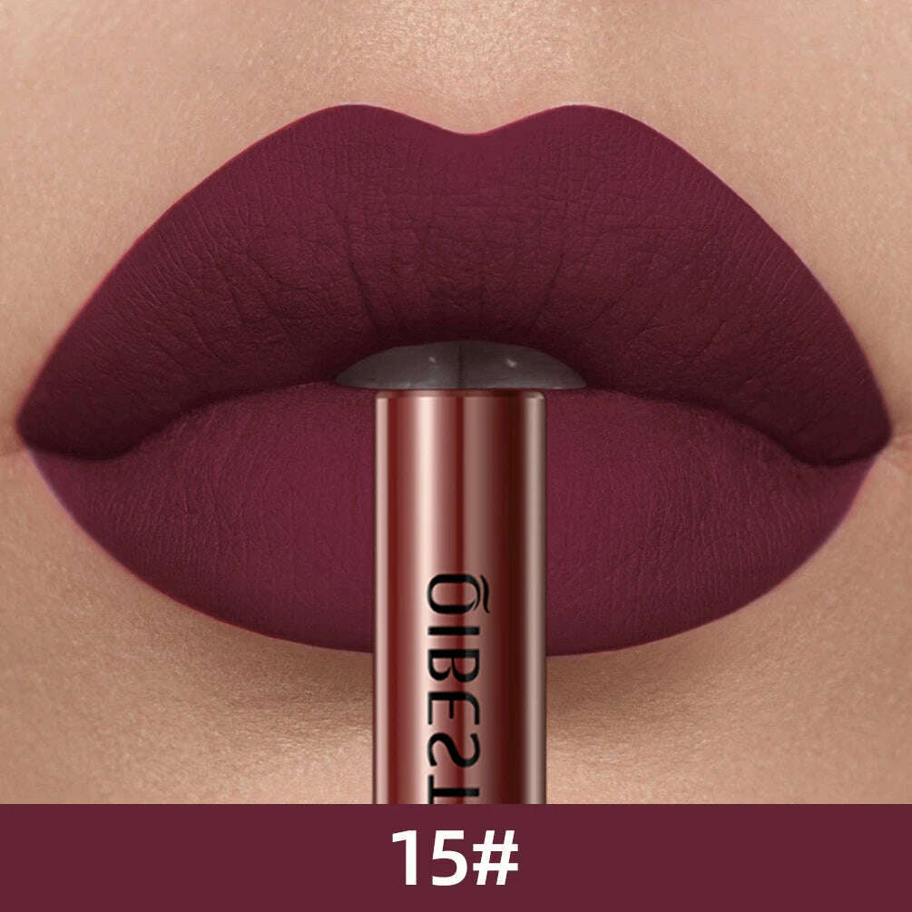 QIBEST Sexy Long Lasting Velvet Matte Lip Gloss Liquid Lipstick Lip Makeup Women Beauty Red Nonstick Cup Waterproof Lip Gloss - KIMLUD