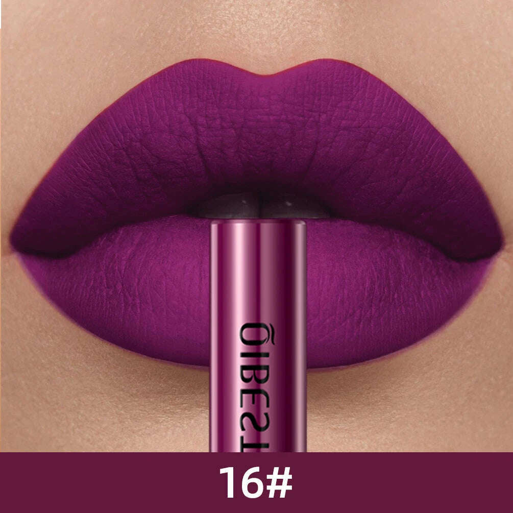 QIBEST Sexy Long Lasting Velvet Matte Lip Gloss Liquid Lipstick Lip Makeup Women Beauty Red Nonstick Cup Waterproof Lip Gloss - KIMLUD