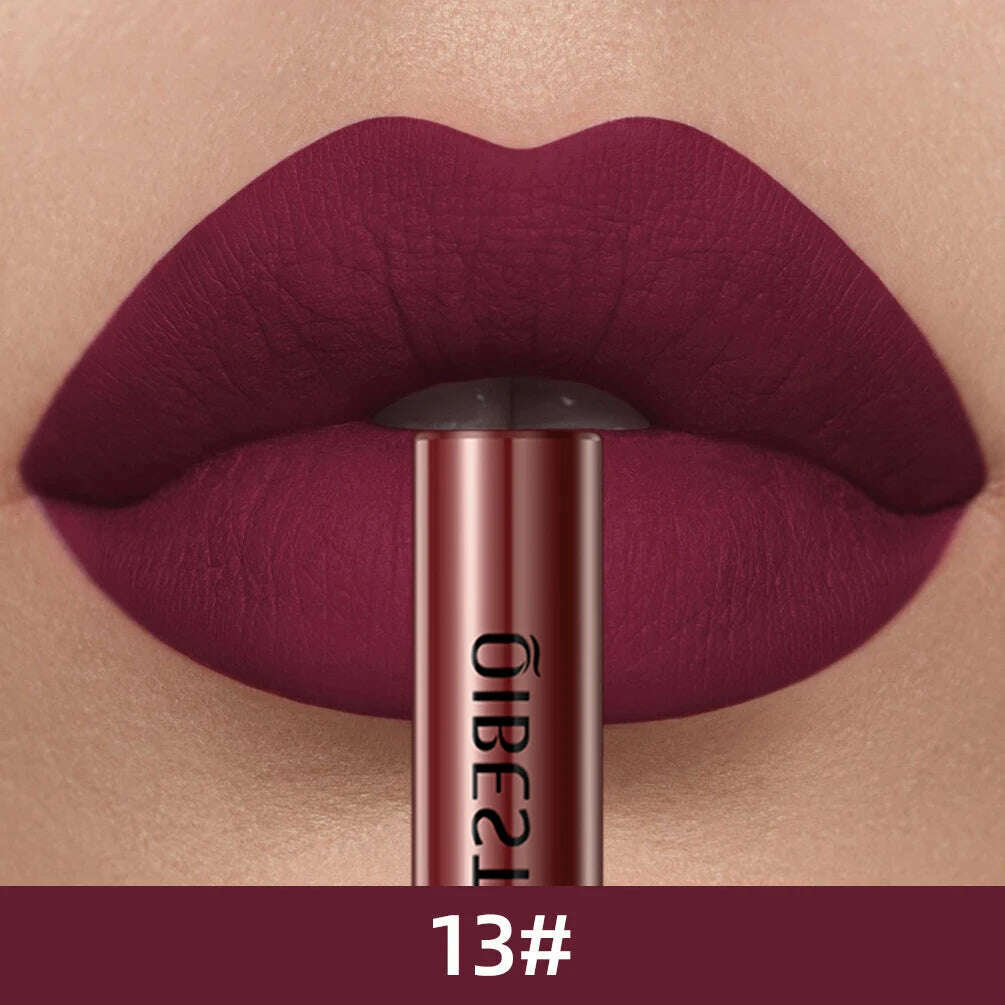 QIBEST Sexy Long Lasting Velvet Matte Lip Gloss Liquid Lipstick Lip Makeup Women Beauty Red Nonstick Cup Waterproof Lip Gloss - KIMLUD