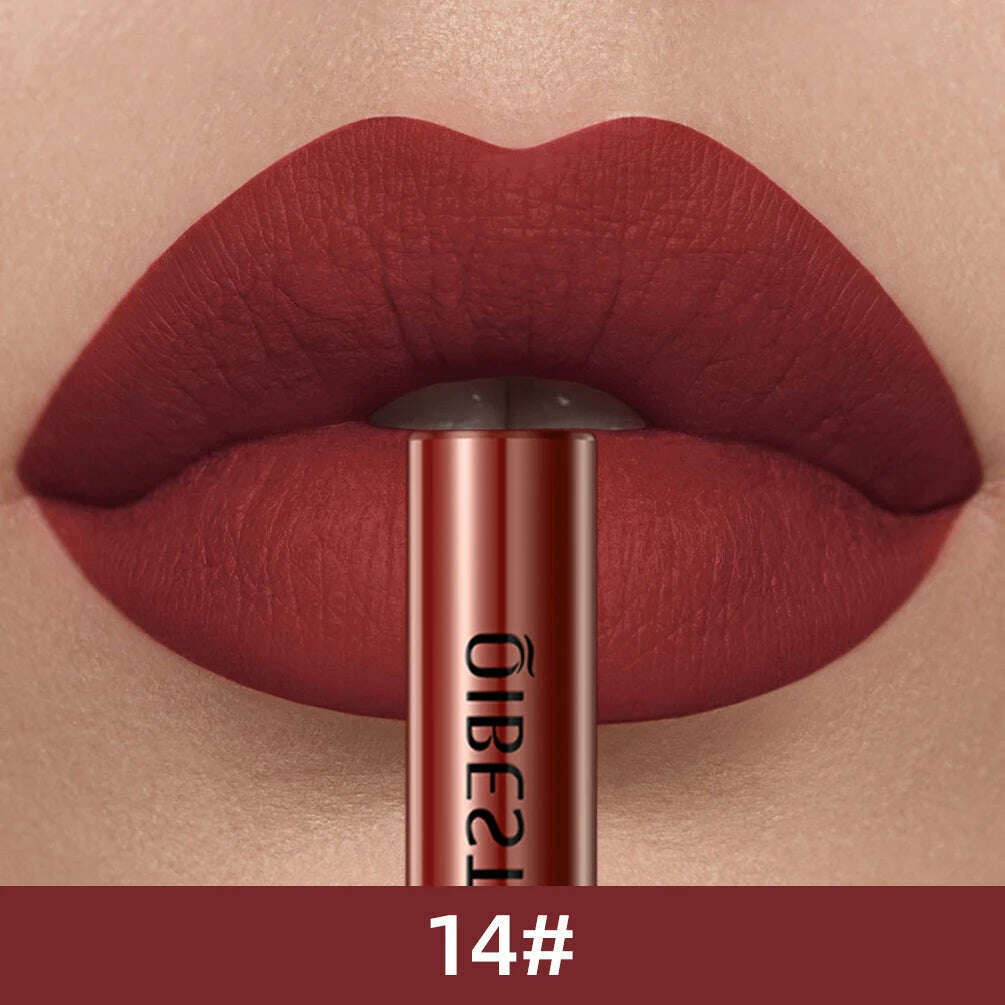 QIBEST Sexy Long Lasting Velvet Matte Lip Gloss Liquid Lipstick Lip Makeup Women Beauty Red Nonstick Cup Waterproof Lip Gloss - KIMLUD