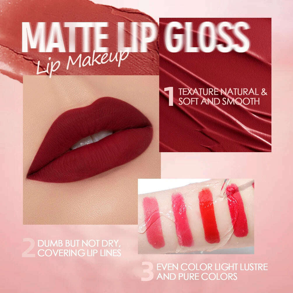 QIBEST Sexy Velvet Matte Lip Gloss Liquid Lipstick Lipgloss Beauty Red Nude Waterproof Long-lasting Lip Stain Makeup For Women - KIMLUD