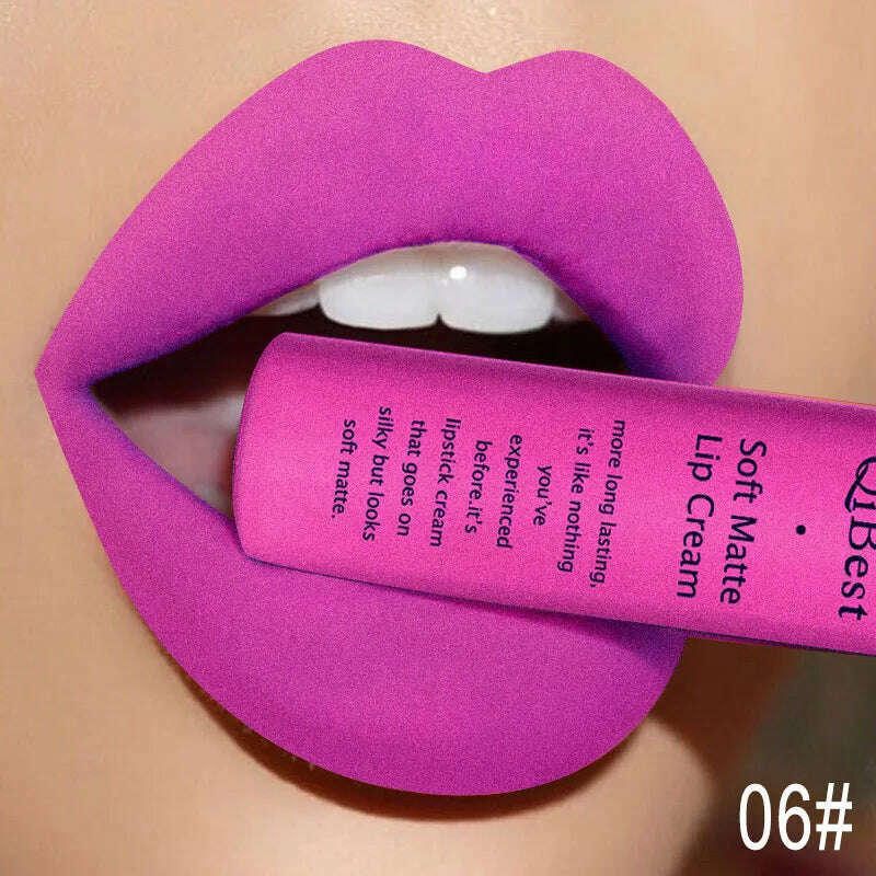 QIBEST Sexy Velvet Matte Lip Gloss Liquid Lipstick Lipgloss Beauty Red Nude Waterproof Long-lasting Lip Stain Makeup For Women - KIMLUD