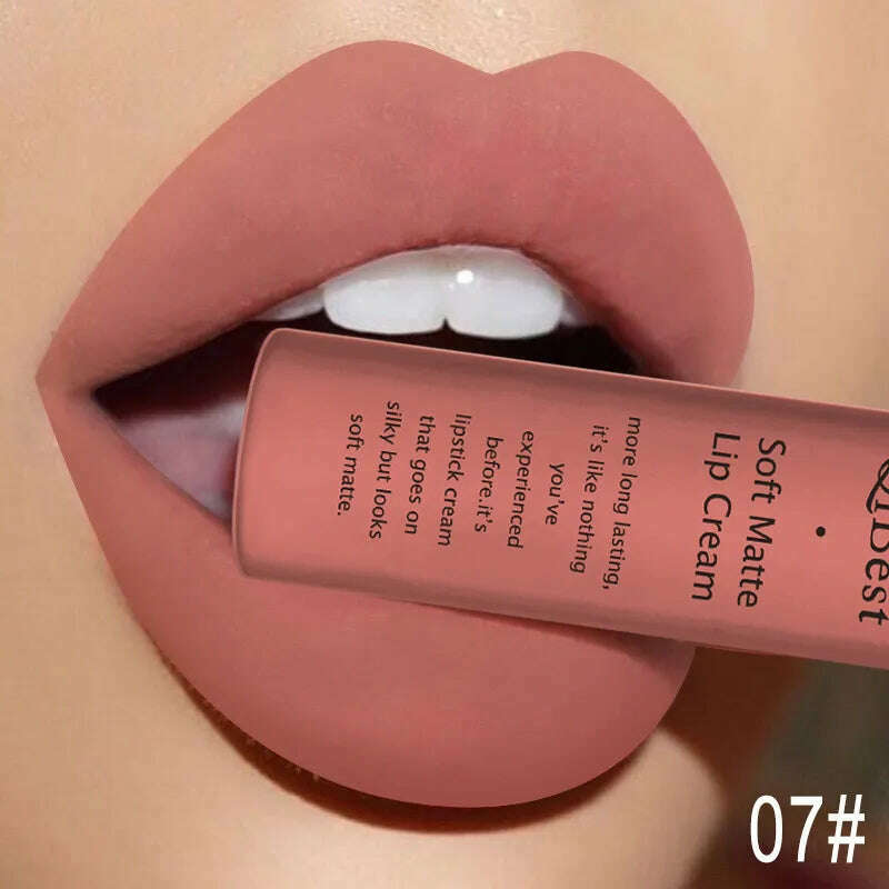 QIBEST Sexy Velvet Matte Lip Gloss Liquid Lipstick Lipgloss Beauty Red Nude Waterproof Long-lasting Lip Stain Makeup For Women - KIMLUD