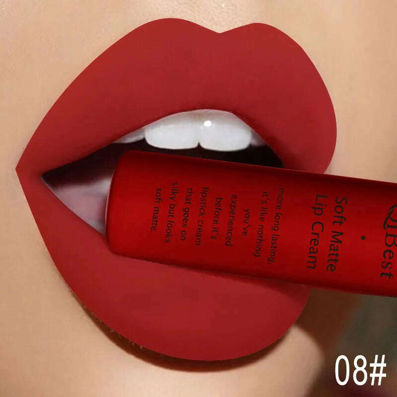 QIBEST Sexy Velvet Matte Lip Gloss Liquid Lipstick Lipgloss Beauty Red Nude Waterproof Long-lasting Lip Stain Makeup For Women - KIMLUD