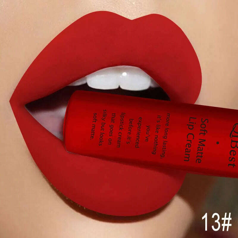 QIBEST Sexy Velvet Matte Lip Gloss Liquid Lipstick Lipgloss Beauty Red Nude Waterproof Long-lasting Lip Stain Makeup For Women - KIMLUD