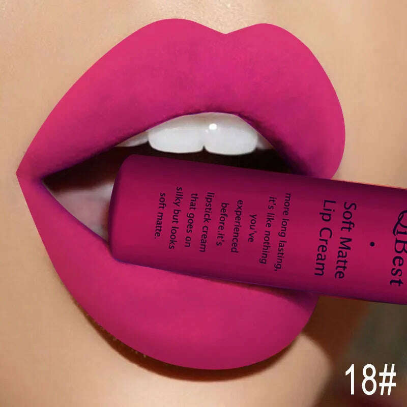 QIBEST Sexy Velvet Matte Lip Gloss Liquid Lipstick Lipgloss Beauty Red Nude Waterproof Long-lasting Lip Stain Makeup For Women - KIMLUD