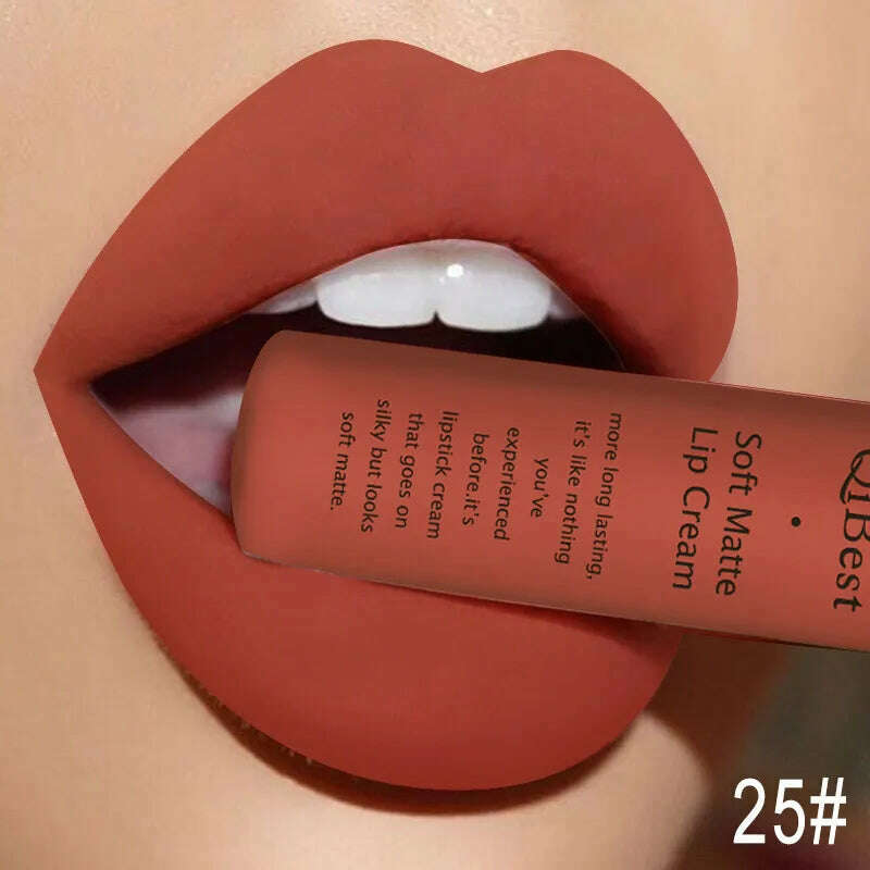 QIBEST Sexy Velvet Matte Lip Gloss Liquid Lipstick Lipgloss Beauty Red Nude Waterproof Long-lasting Lip Stain Makeup For Women - KIMLUD