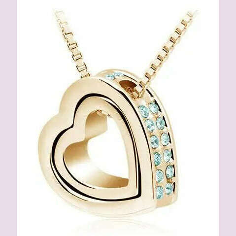 quality float double Heart Pendant sweater chain Necklace crystal shine rhinestone charm birthday gift girls wed fashion jewelry - KIMLUD