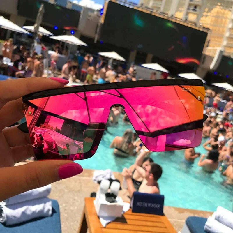 KIMLUD, Quay Square Sunglasses for Women Oversized Flat Top Sunglasses Women Brand Eyewear Accessories Travelling Ladies Shades Oculos, KIMLUD Womens Clothes