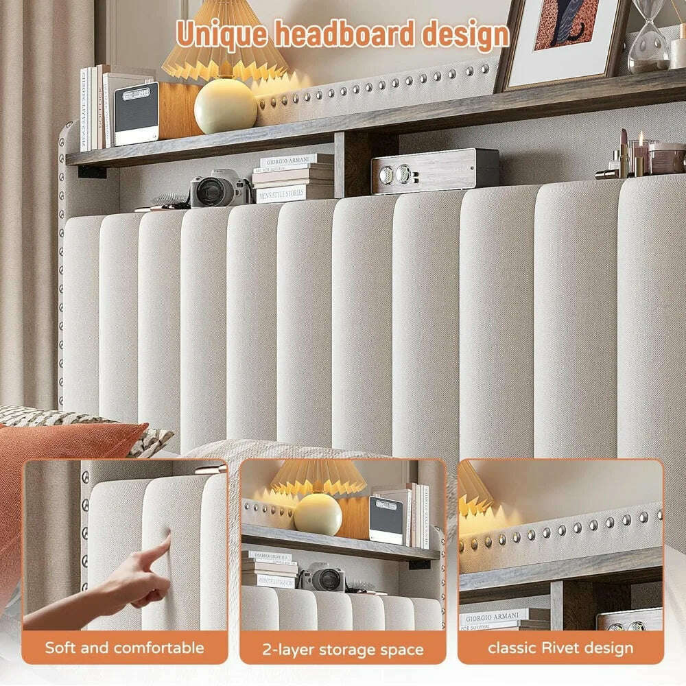 KIMLUD, Queen Bed Frame with Headboard and 3 Large Drawers, Upholstered Platform Bed Frame Queen Size with Storage, Queen Size B, KIMLUD Womens Clothes