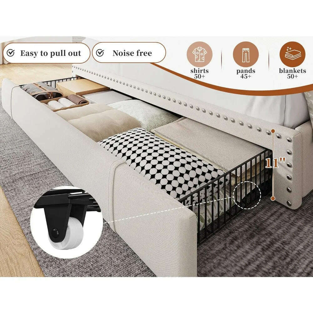 KIMLUD, Queen Bed Frame with Headboard and 3 Large Drawers, Upholstered Platform Bed Frame Queen Size with Storage, Queen Size B, KIMLUD Womens Clothes