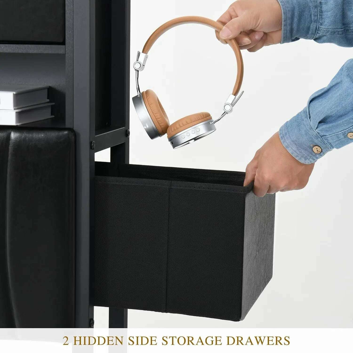 KIMLUD, Queen Size Bed Frame with 2 Storage Drawers and Charging Station, Upholstered Platform Bed with Storage Headboard and LED Light, KIMLUD Womens Clothes