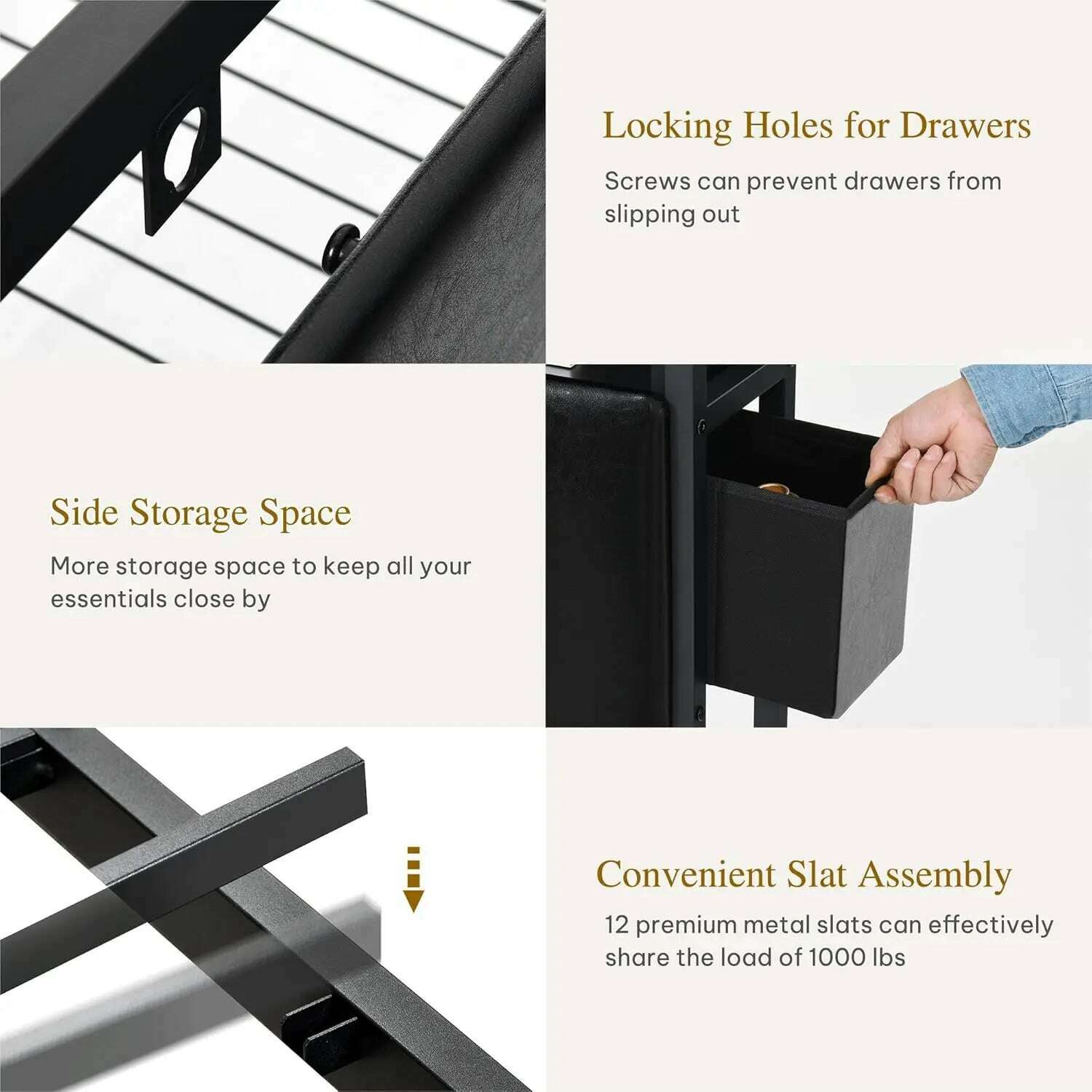 KIMLUD, Queen Size Bed Frame with 2 Storage Drawers and Charging Station, Upholstered Platform Bed with Storage Headboard and LED Light, KIMLUD Womens Clothes