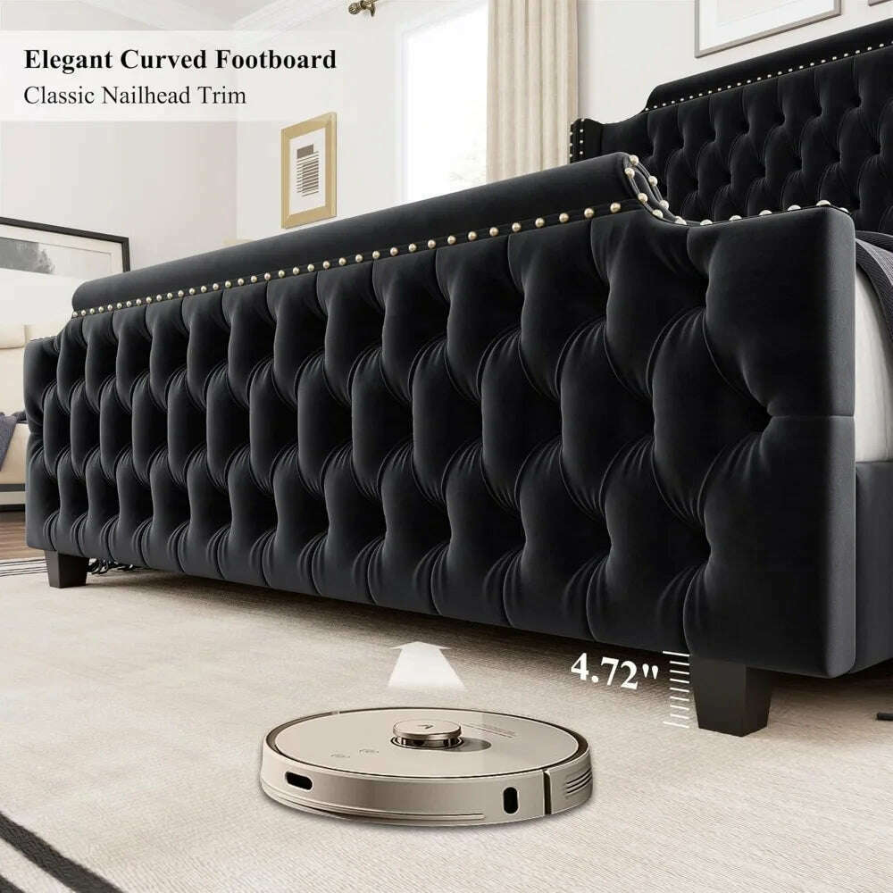 KIMLUD, Queen Size Platform Bed Frame with 54" Tall Wingback Headboard & Deep Button Tufted Footboard, Velvet Upholstered Bed Frame, KIMLUD Womens Clothes