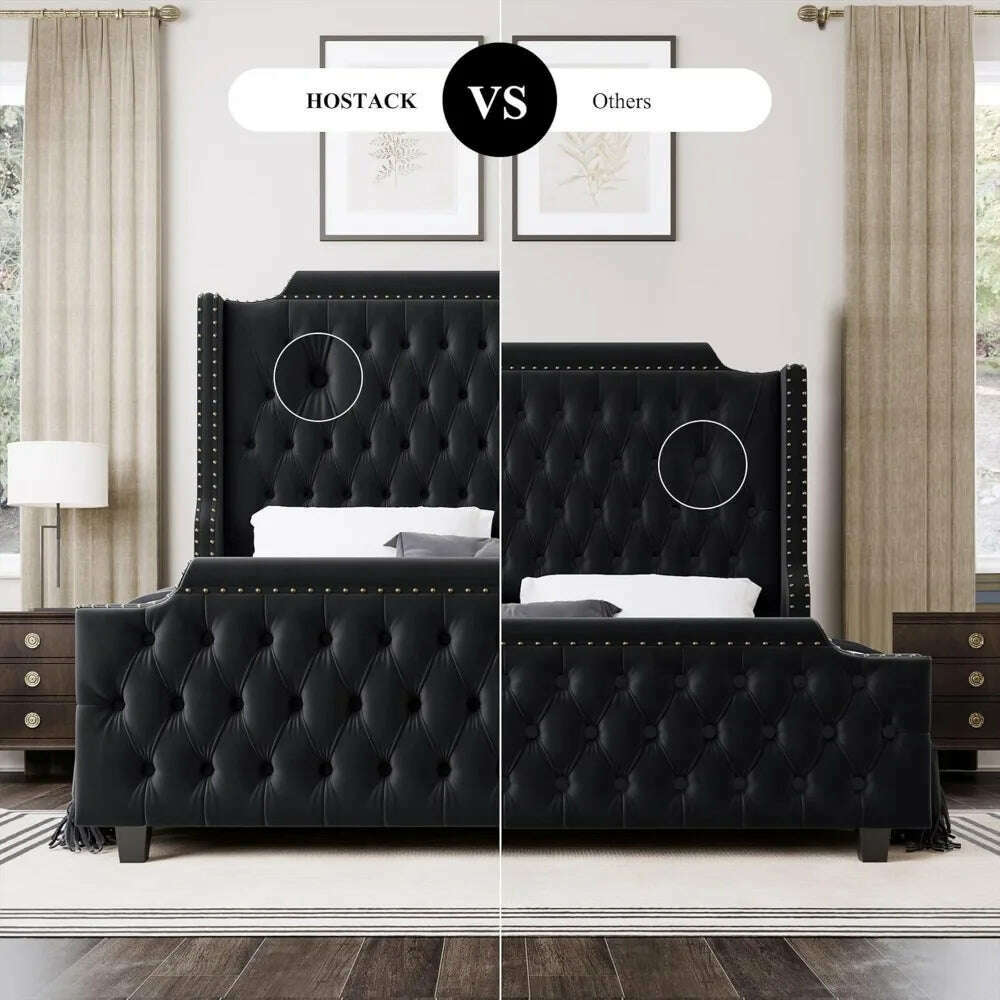 KIMLUD, Queen Size Platform Bed Frame with 54" Tall Wingback Headboard & Deep Button Tufted Footboard, Velvet Upholstered Bed Frame, KIMLUD Womens Clothes
