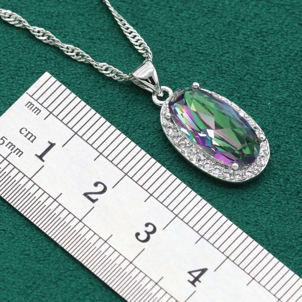 KIMLUD, Rainbow Topaz 925 Sterling Silver Jewelry Sets For Women Bracelet Earrings Necklace pendant Ring Classic Birthday Gift, KIMLUD Womens Clothes