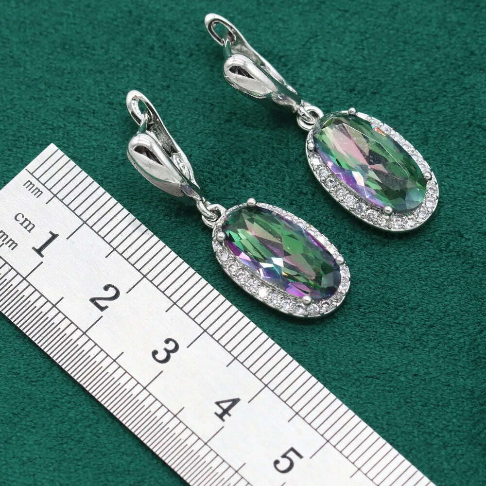 KIMLUD, Rainbow Topaz 925 Sterling Silver Jewelry Sets For Women Bracelet Earrings Necklace pendant Ring Classic Birthday Gift, KIMLUD Womens Clothes