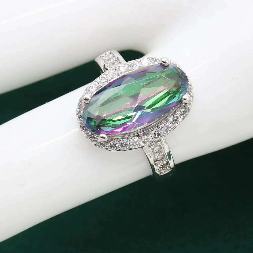 KIMLUD, Rainbow Topaz 925 Sterling Silver Jewelry Sets For Women Bracelet Earrings Necklace pendant Ring Classic Birthday Gift, KIMLUD Womens Clothes