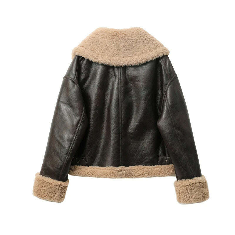 KIMLUD, RARF 2024 Autumn winter new women's thickened warm double-sided short jacket Women's brown coat, KIMLUD Womens Clothes