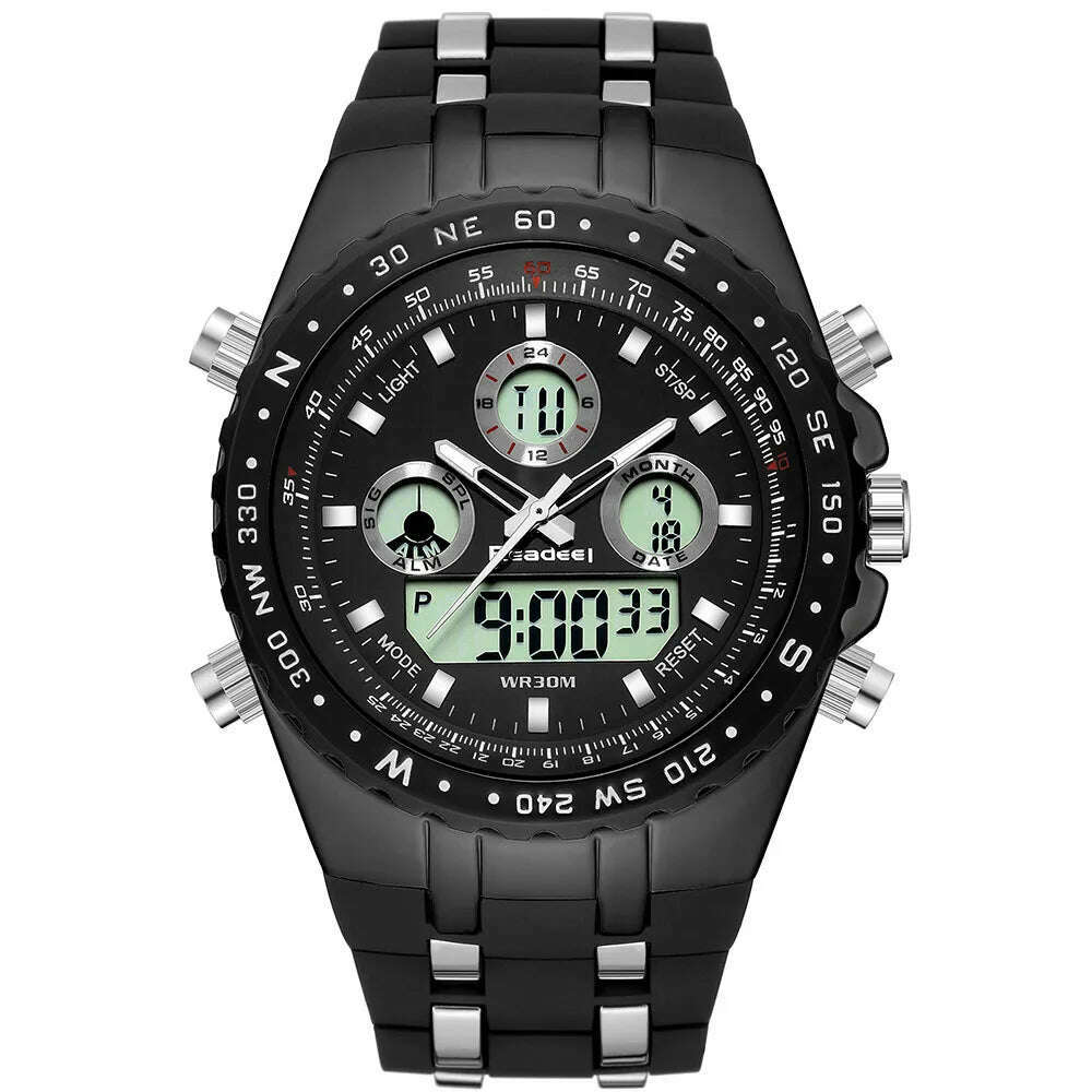 KIMLUD, Readeel Top Brand Sport Quartz Wrist Watch Men Military Waterproof Watches LED Digital Watches Men Quartz Wristwatch Clock Male, Black, KIMLUD APPAREL - Womens Clothes