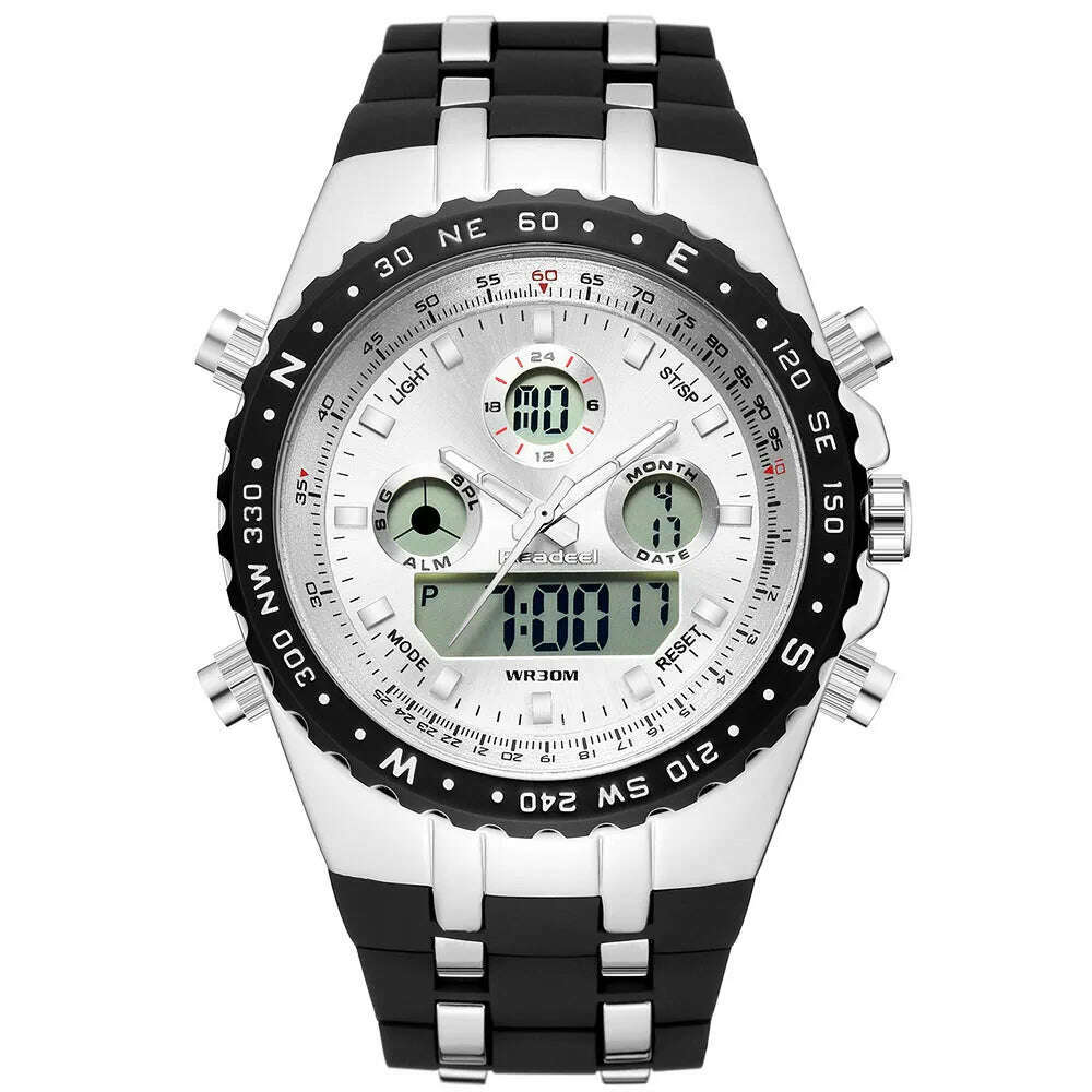 KIMLUD, Readeel Top Brand Sport Quartz Wrist Watch Men Military Waterproof Watches LED Digital Watches Men Quartz Wristwatch Clock Male, WHITE, KIMLUD APPAREL - Womens Clothes
