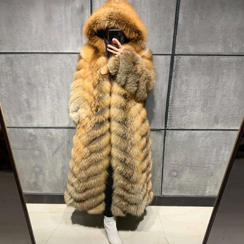KIMLUD, real fox fur coat ladies natural fox fur coat long sleeve hooded women real fox fur coat X-long, as picture 2 / M, KIMLUD APPAREL - Womens Clothes